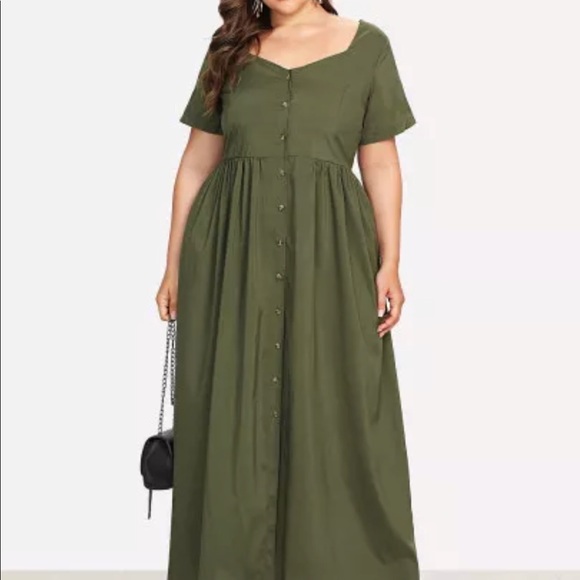 Olive green long dress. - Picture 4 of 5